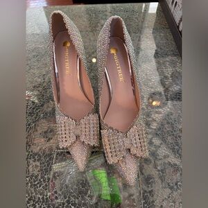 Women's Glitter Bow Heels - Gold silver mint pink AB STILETTO 3.7” heel (6.5) 37